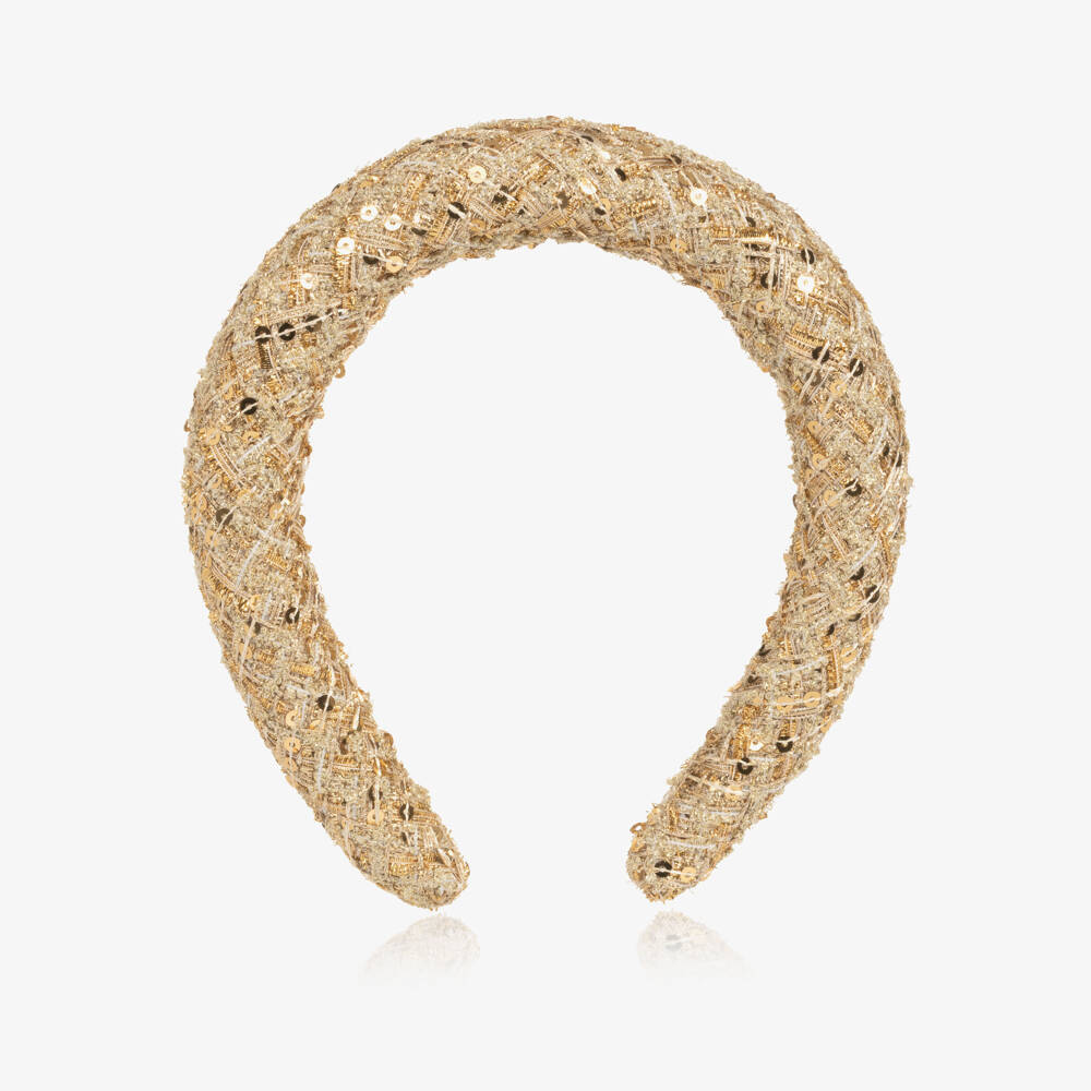 Marlo Kids-Girls Glittery Gold Tweed Hairband | Childrensalon
