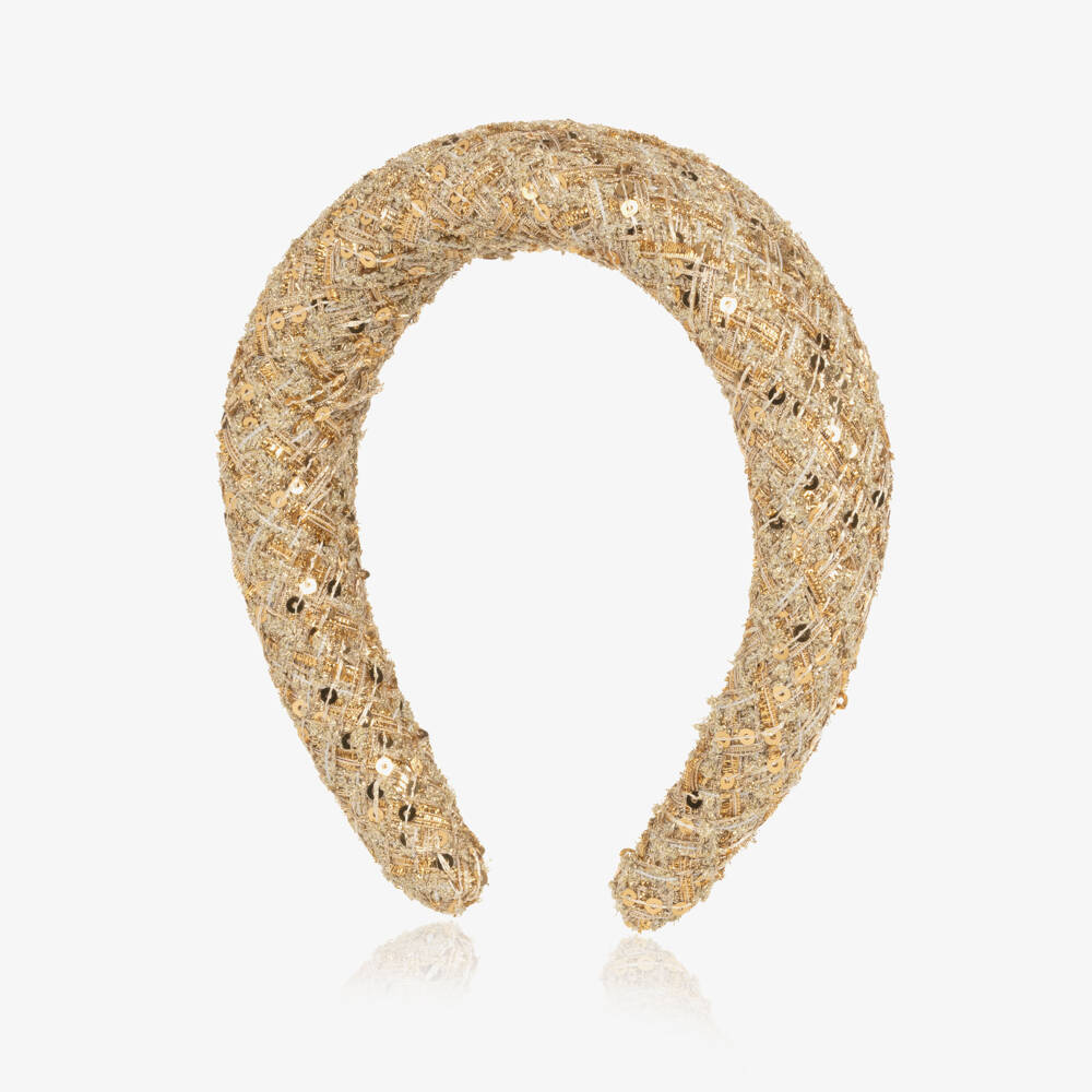 Marlo Kids-Girls Glittery Gold Tweed Hairband | Childrensalon