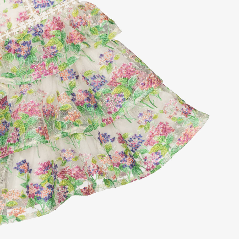 Marlo Kids-Girls Green & Pink Embroidered Floral Tulle Dress | Childrensalon