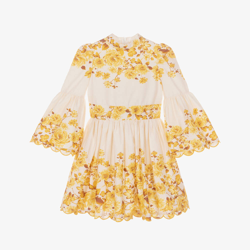 Marlo Kids-Платье кремовое хлопковое с жёлтыми цветами для девочек | Childrensalon