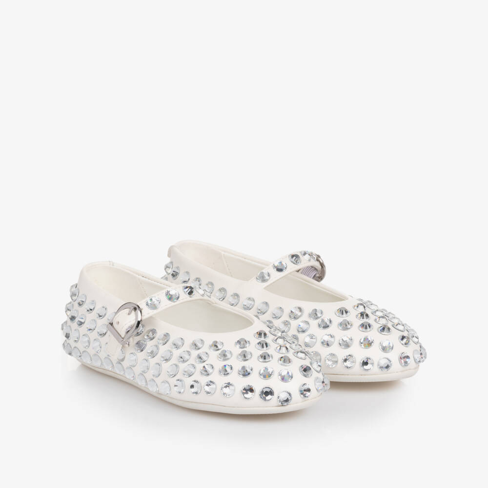 Marlo Kids-Girls Ivory Diamanté Ballerina Pumps | Childrensalon