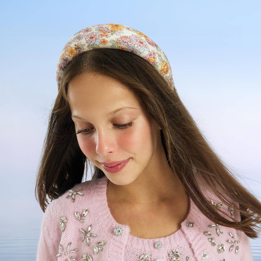 Marlo Kids-Girls Ivory Padded Cotton Hairband in Floral Print | Childrensalon