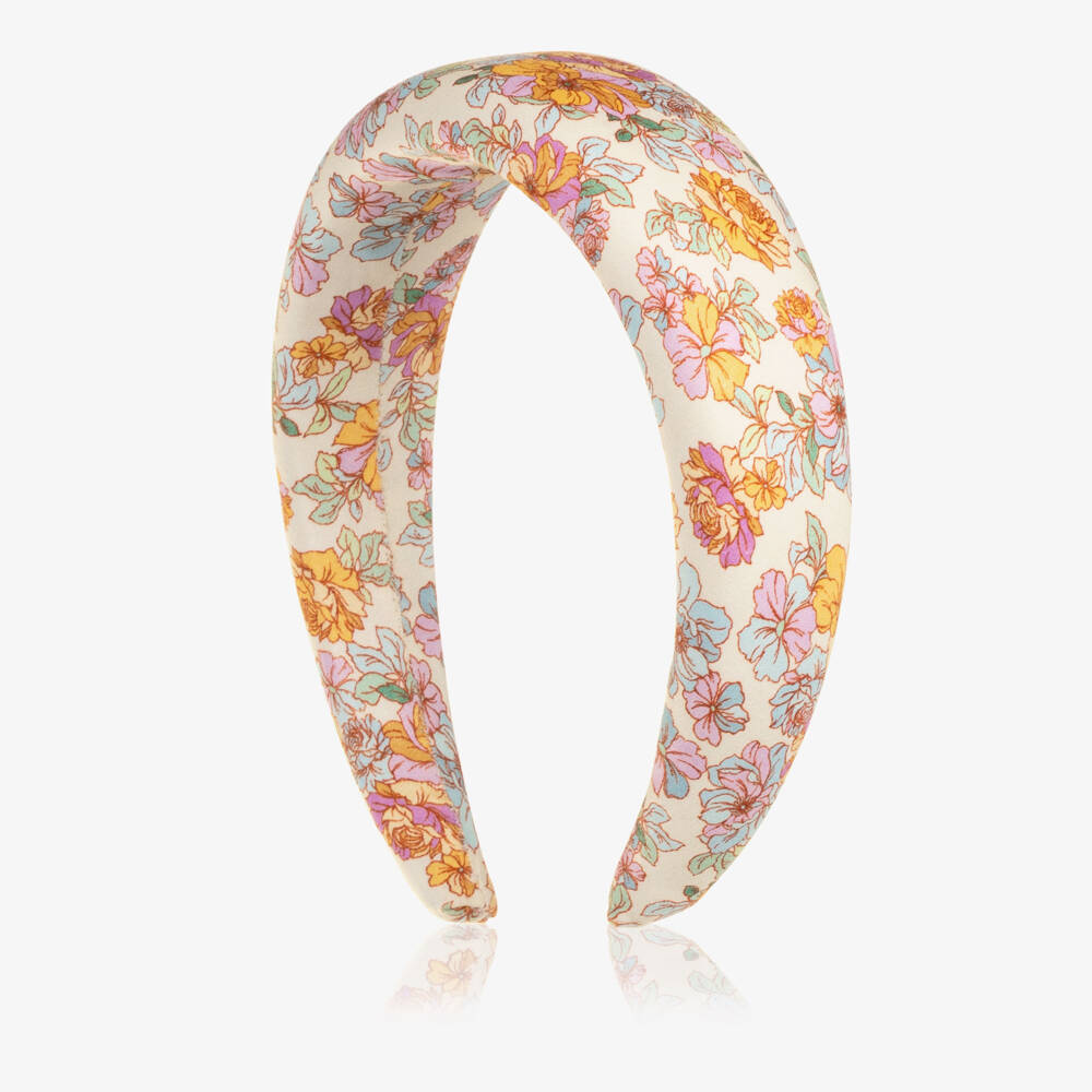 Marlo Kids-Girls Ivory Padded Cotton Hairband in Floral Print | Childrensalon