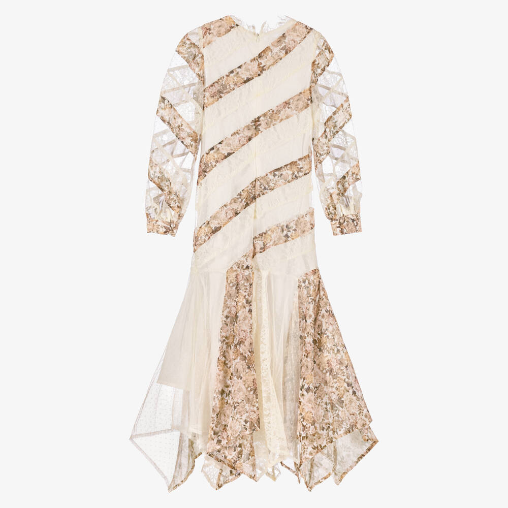 Marlo Kids-Girls Ivory & Pink Floral Maxi Dress | Childrensalon