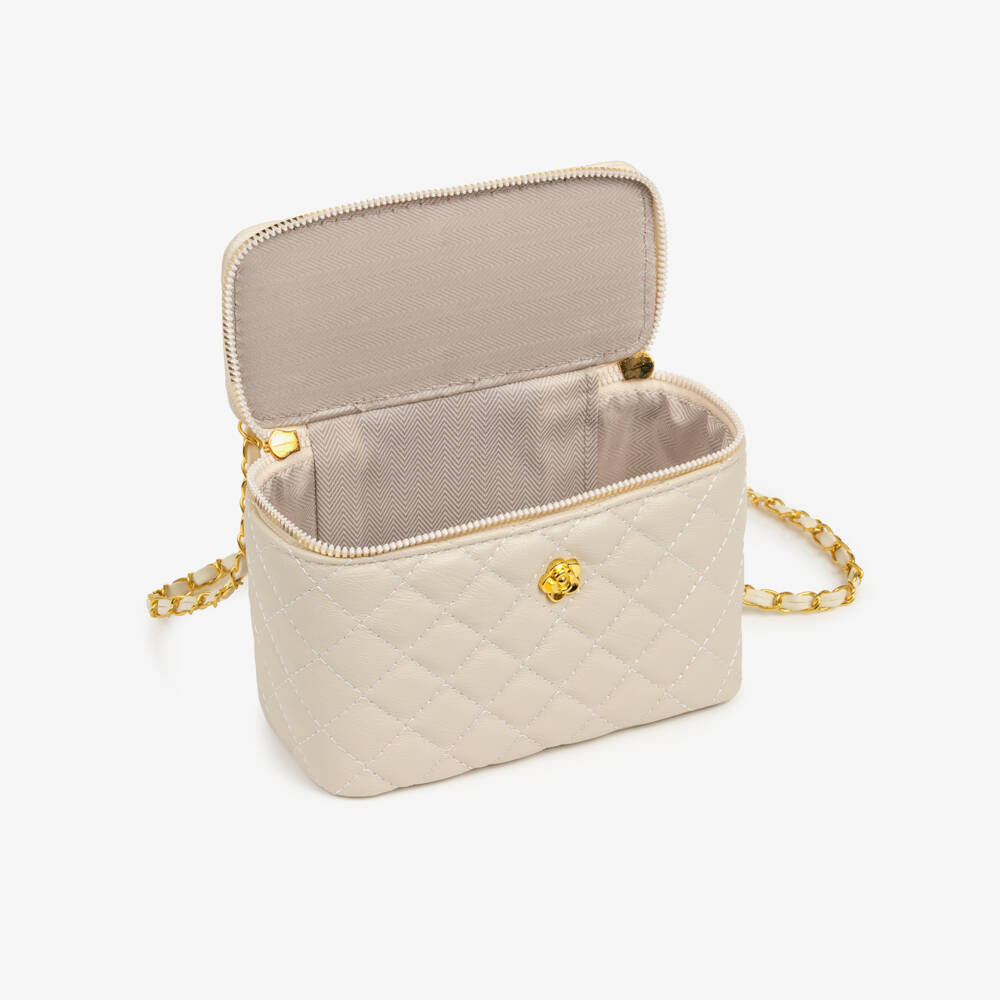 Marlo Kids-Girls Ivory Quilted Faux Leather Box Handbag (18cm) | Childrensalon