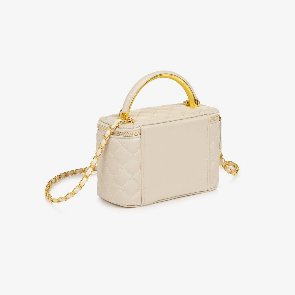 Marlo Kids-Girls Ivory Quilted Faux Leather Box Handbag (18cm) | Childrensalon