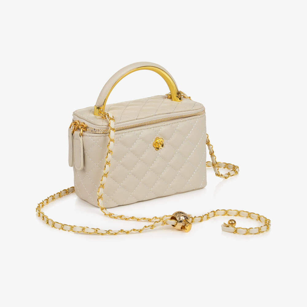 Marlo Kids-Girls Ivory Quilted Faux Leather Box Handbag (18cm) | Childrensalon