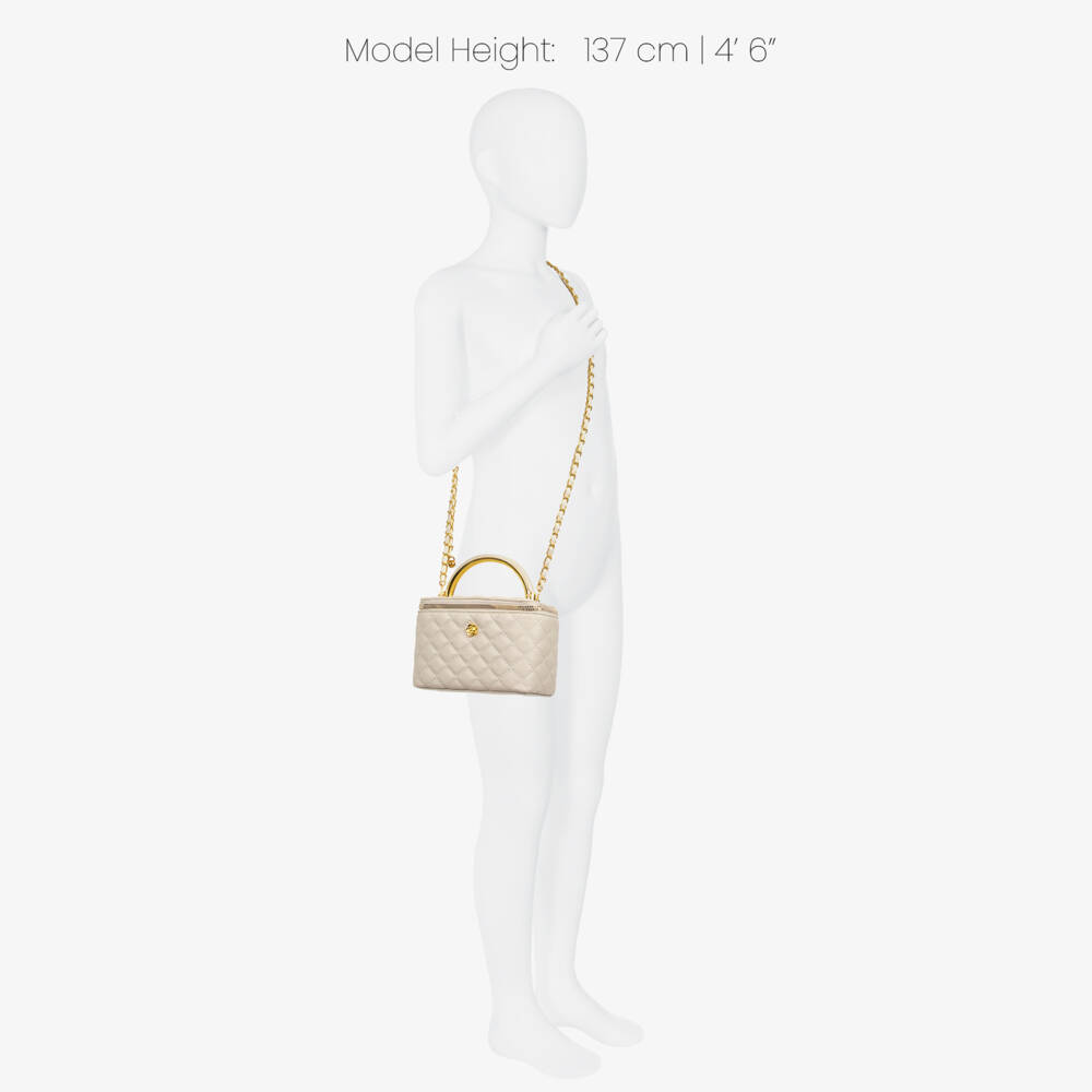 Marlo Kids-Girls Ivory Quilted Faux Leather Box Handbag (18cm) | Childrensalon