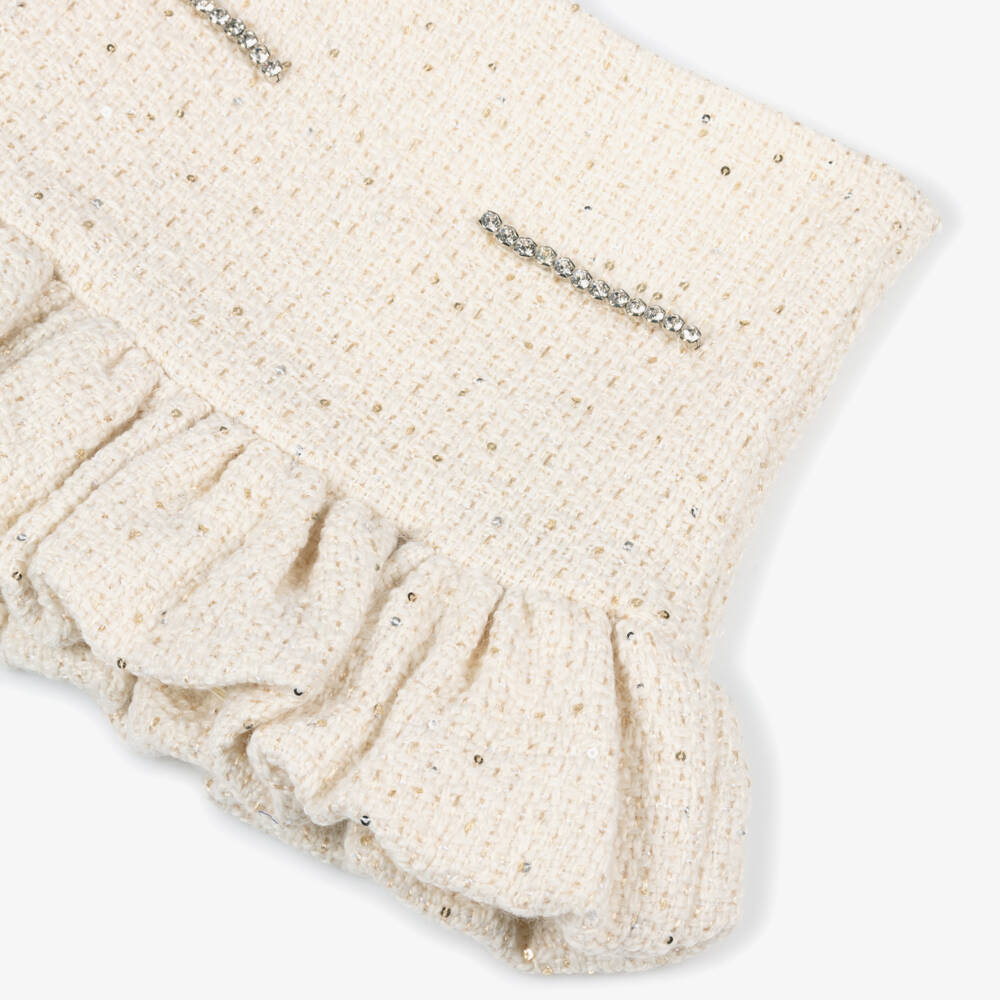 Marlo Kids-Мини-юбка кремовая твидовая с блестками и стразами для девочек | Childrensalon