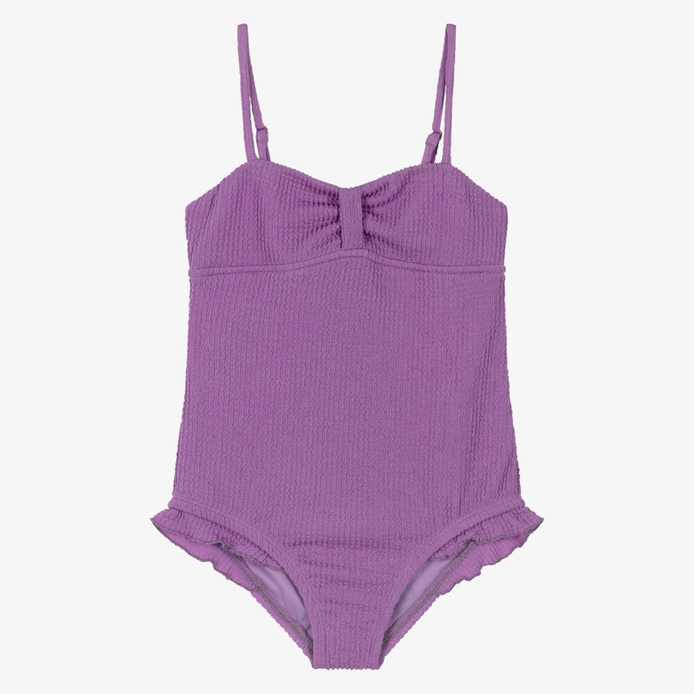 Marlo Kids-Girls Lilac Purple Crinkle Fabric Swimsuit | Childrensalon
