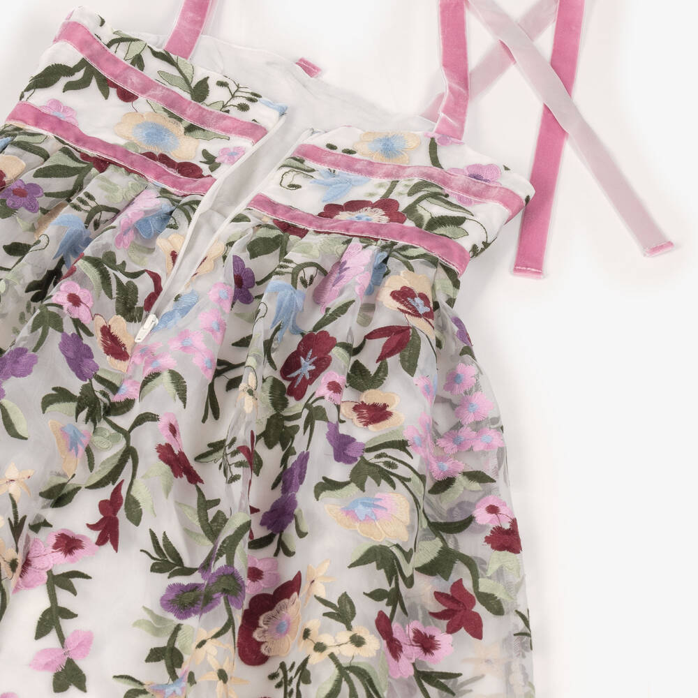 Marlo Kids-Girls Multicolour Floral Embroidered Maxi Dress | Childrensalon