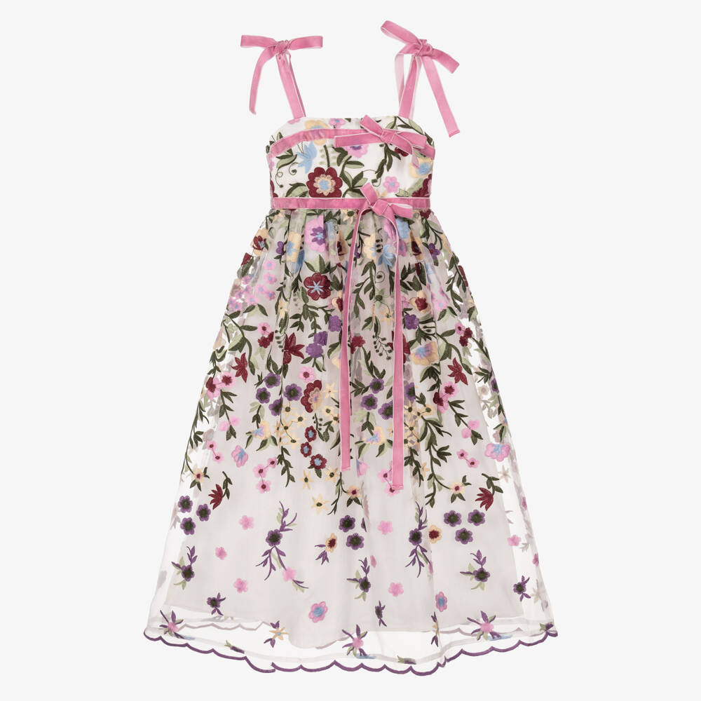Marlo Kids-Girls Multicolour Floral Embroidered Maxi Dress | Childrensalon