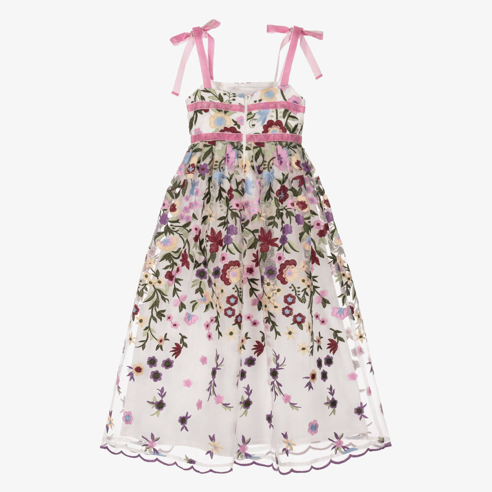 Marlo Kids-Girls Multicolour Floral Embroidered Maxi Dress | Childrensalon