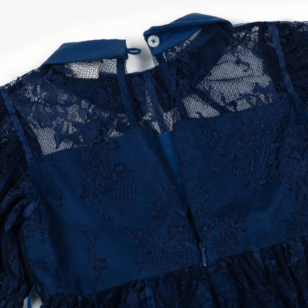 Marlo Kids-Girls Navy Blue Guipure Lace Belted Dress | Childrensalon