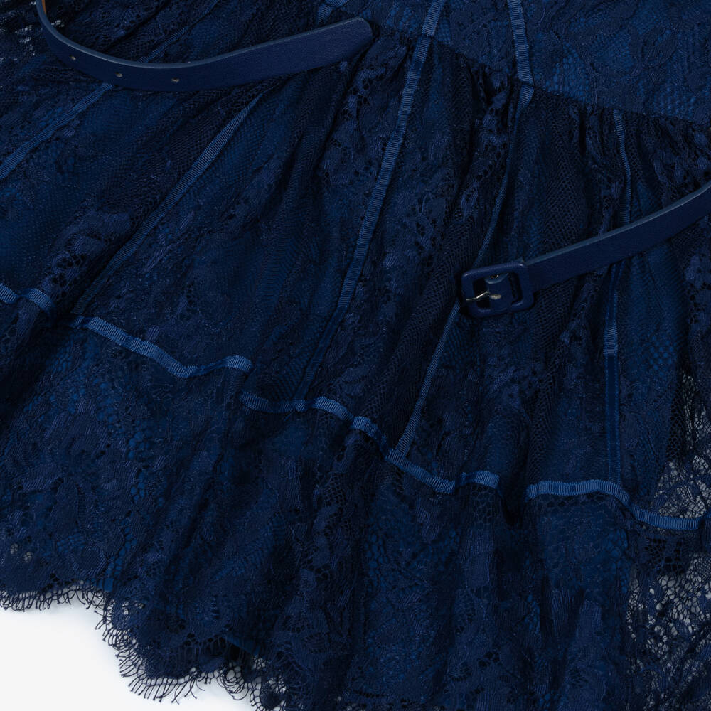 Marlo Kids-Girls Navy Blue Guipure Lace Belted Dress | Childrensalon