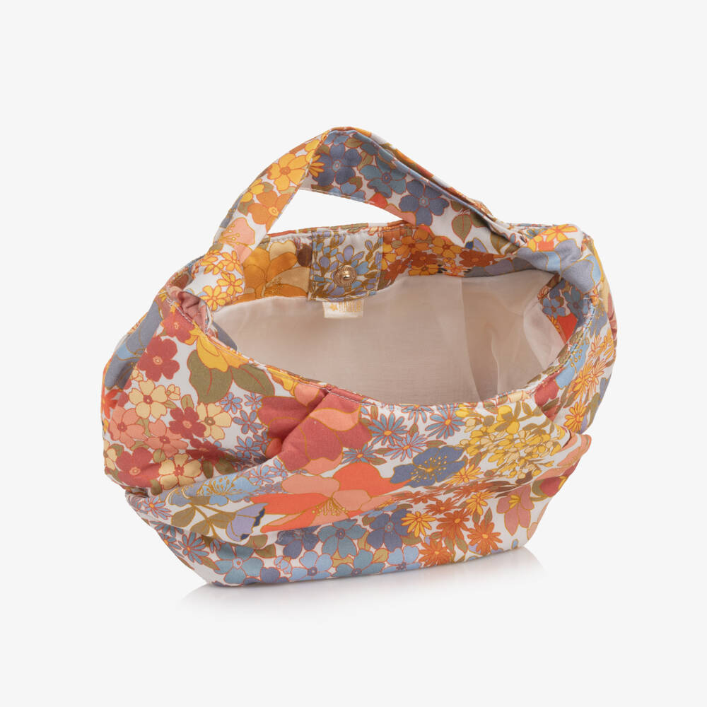Marlo Kids-Girls Orange Floral Cotton Handbag (24cm) | Childrensalon