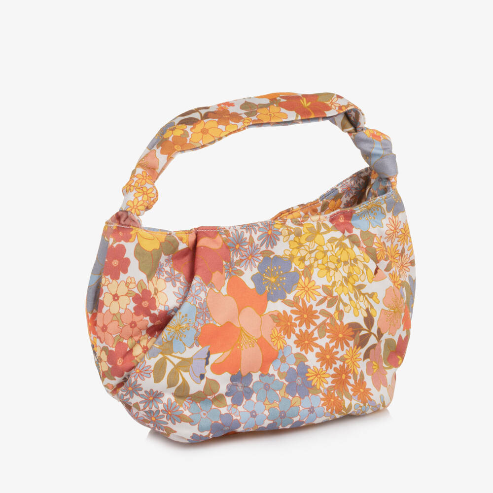 Marlo Kids-Girls Orange Floral Cotton Handbag (24cm) | Childrensalon
