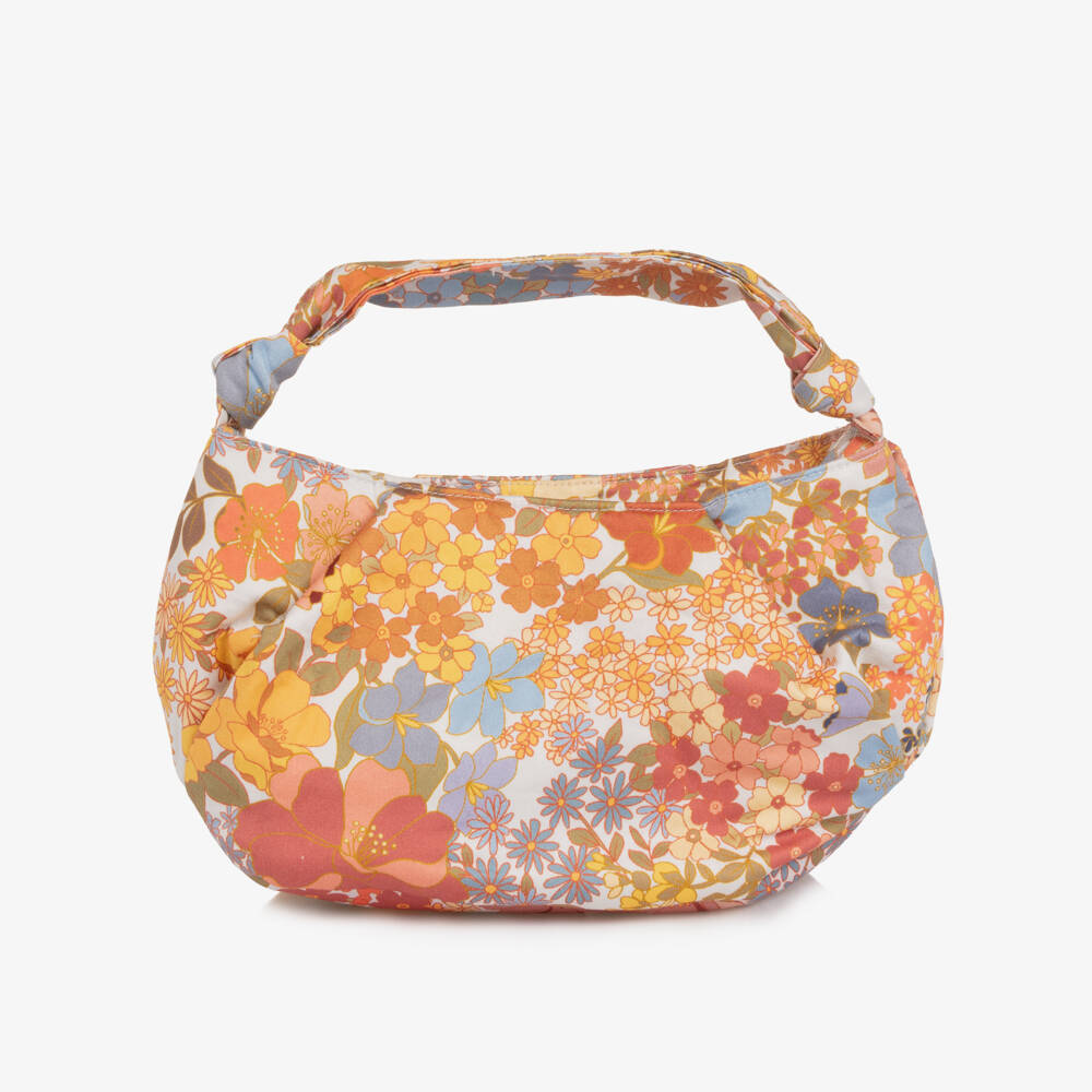 Marlo Kids-Girls Orange Floral Cotton Handbag (24cm) | Childrensalon