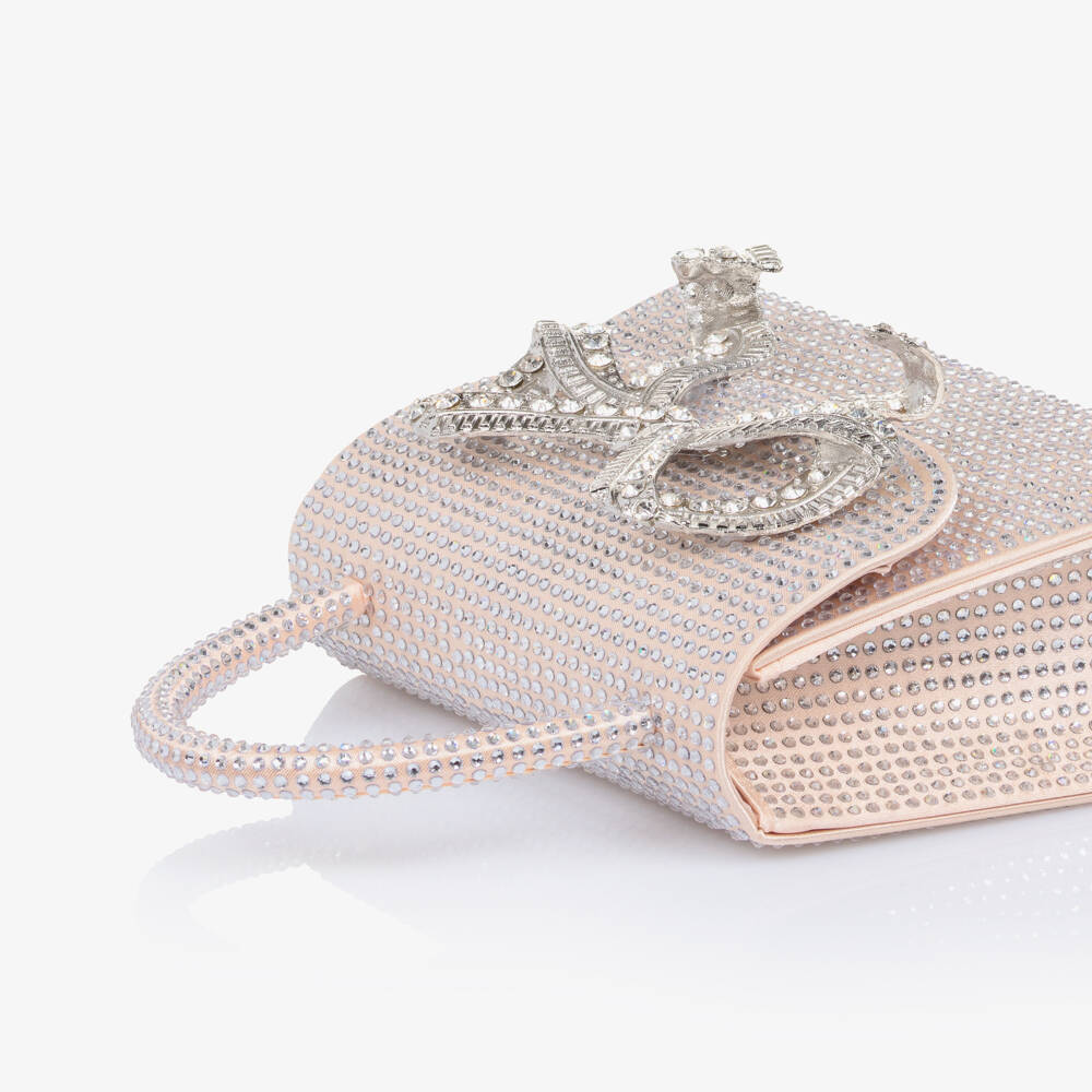 Marlo Kids-حقيبة مزينة بفيونكة وكريستال لون زهري فاتح للبنات (18 سم) | Childrensalon