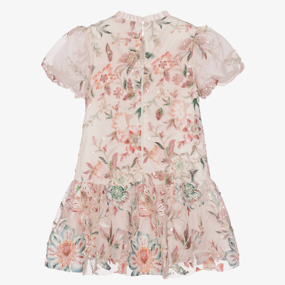 Marlo Kids-Girls Pale Pink Embroidered & Beaded Floral Dress | Childrensalon