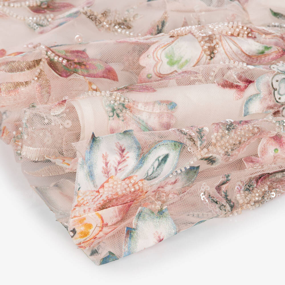 Marlo Kids-Girls Pale Pink Embroidered & Beaded Floral Dress | Childrensalon