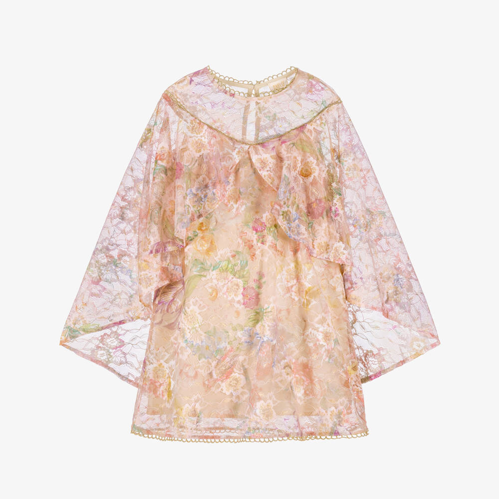 Marlo Kids-Girls Pale Pink Floral Lace Cape Dress | Childrensalon