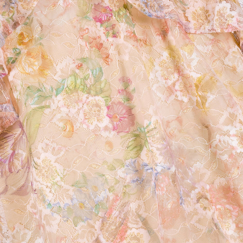 Marlo Kids-Girls Pale Pink Floral Lace Cape Dress | Childrensalon