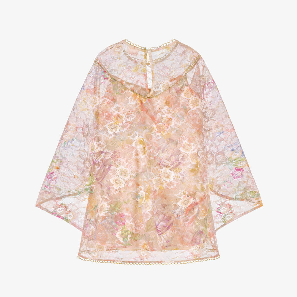 Marlo Kids-Girls Pale Pink Floral Lace Cape Dress | Childrensalon