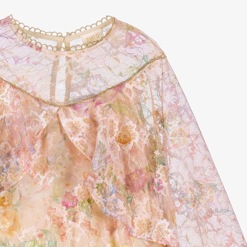 Marlo Kids-Girls Pale Pink Floral Lace Cape Dress | Childrensalon
