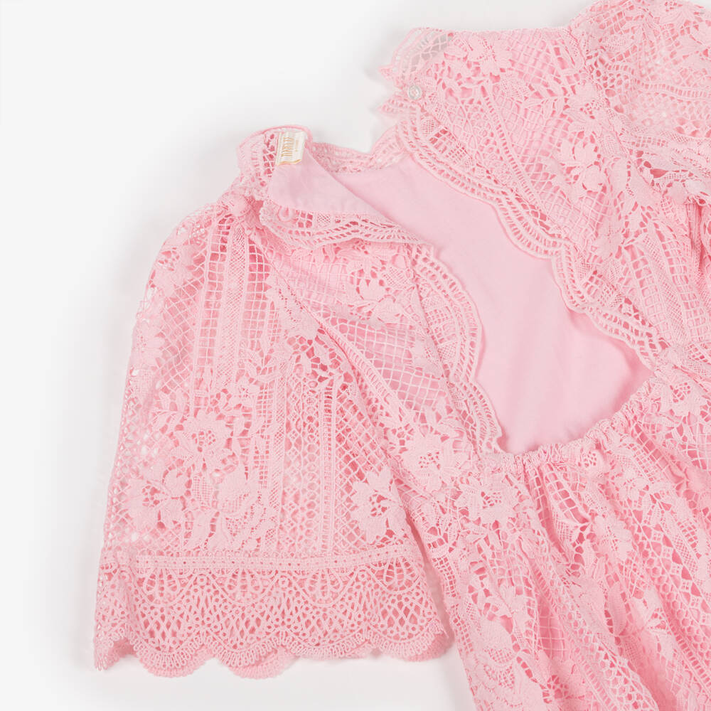 Marlo Kids-Girls Pale Pink Guipure Lace Maxi Dress | Childrensalon