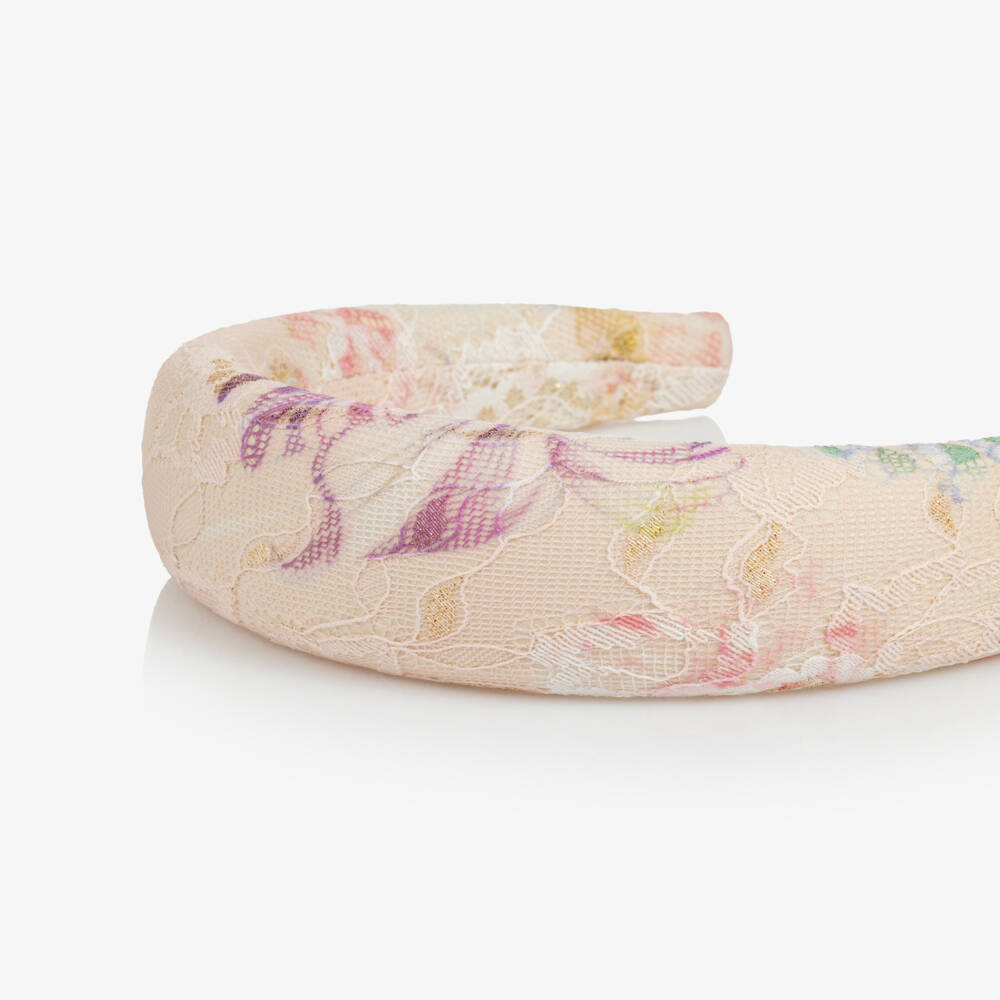 Marlo Kids-Girls Pale Pink Padded Hairband in Floral Lace | Childrensalon
