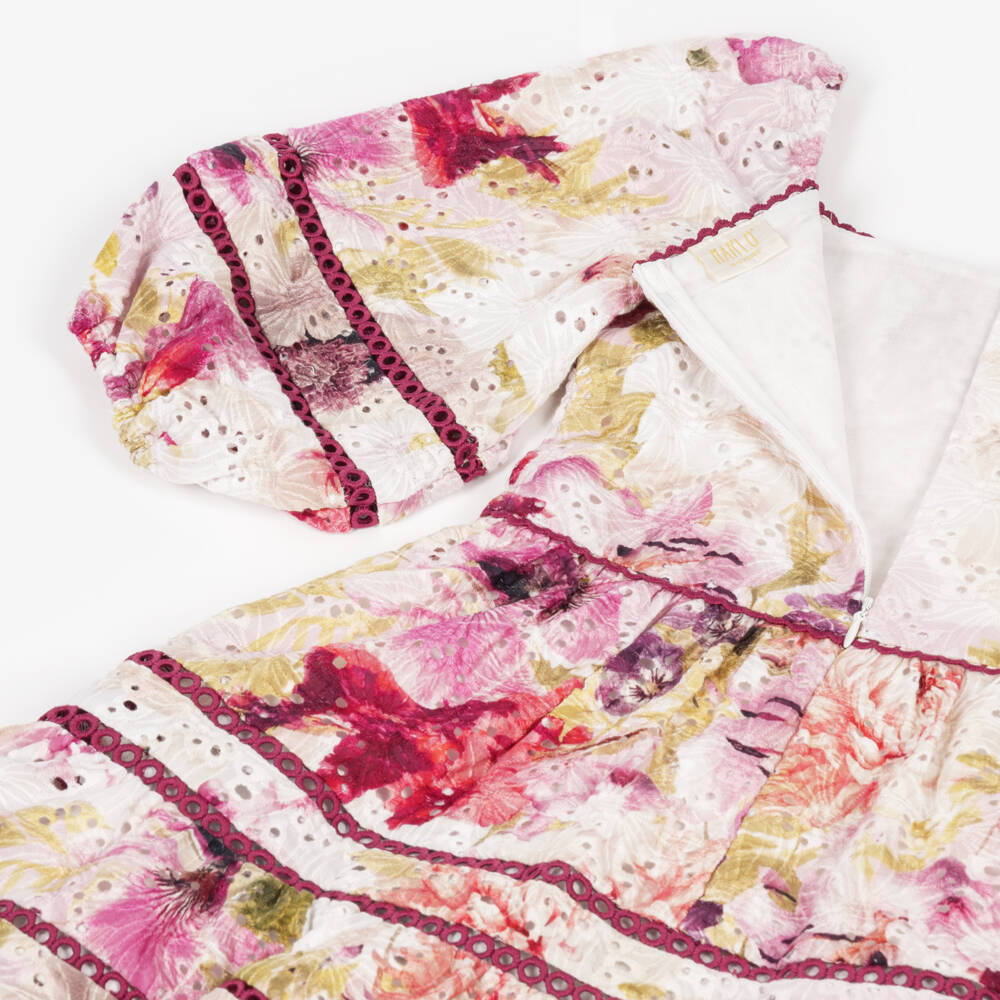 Marlo Kids-Girls Pink & Burgundy Broderie Mini Dress | Childrensalon