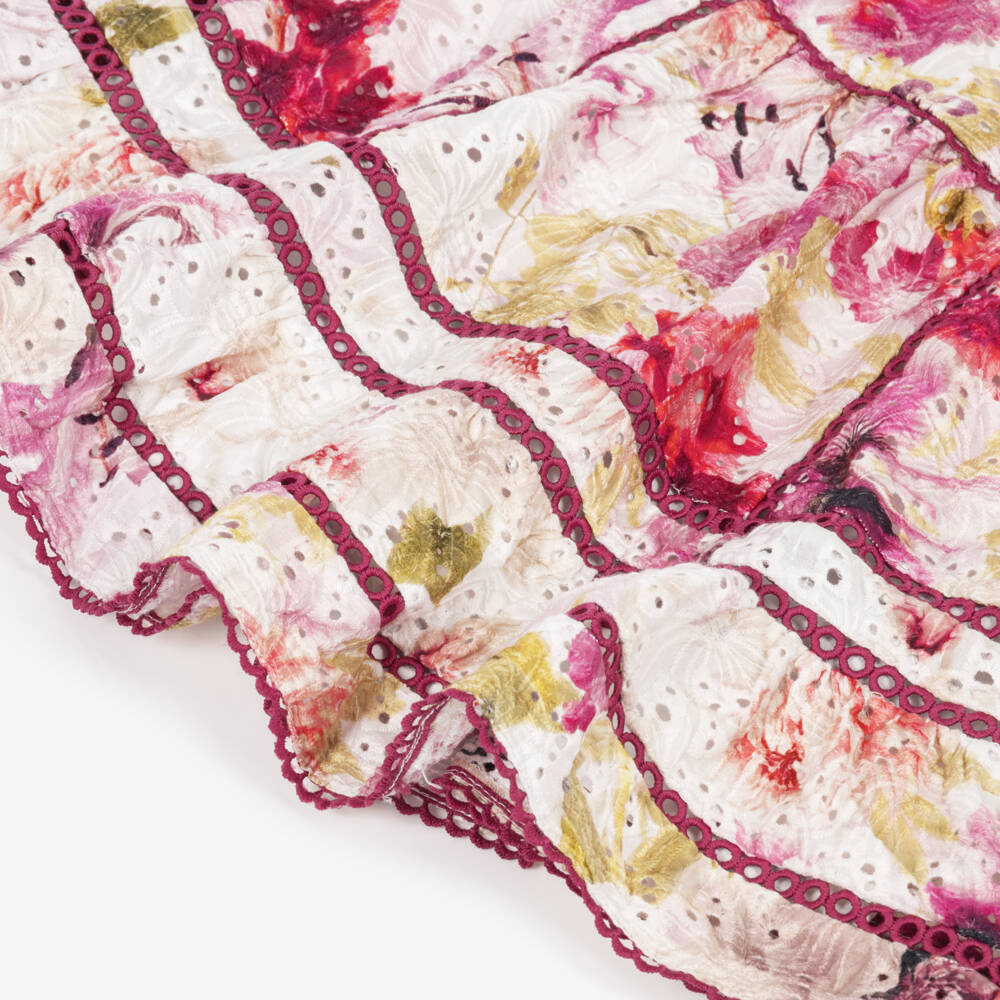 Marlo Kids-Girls Pink & Burgundy Broderie Mini Dress | Childrensalon