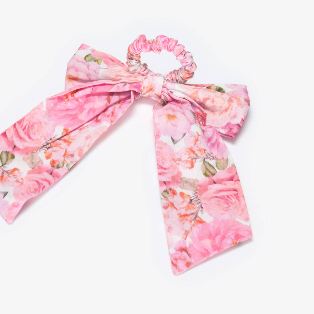 Marlo Kids-ربطة شعر فيونكة بطبعة ورود لون زهري للبنات (13 سم) | Childrensalon