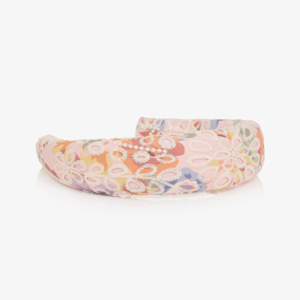 Marlo Kids-Girls Pink Floral Broderie Padded Hairband | Childrensalon