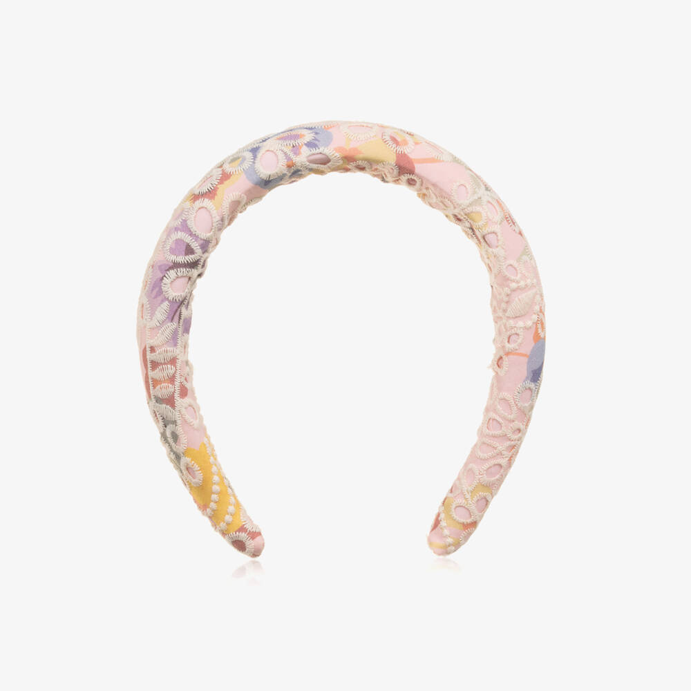 Marlo Kids-Girls Pink Floral Broderie Padded Hairband | Childrensalon