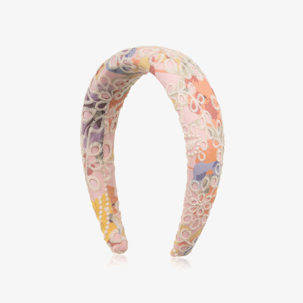Marlo Kids-Girls Pink Floral Broderie Padded Hairband | Childrensalon