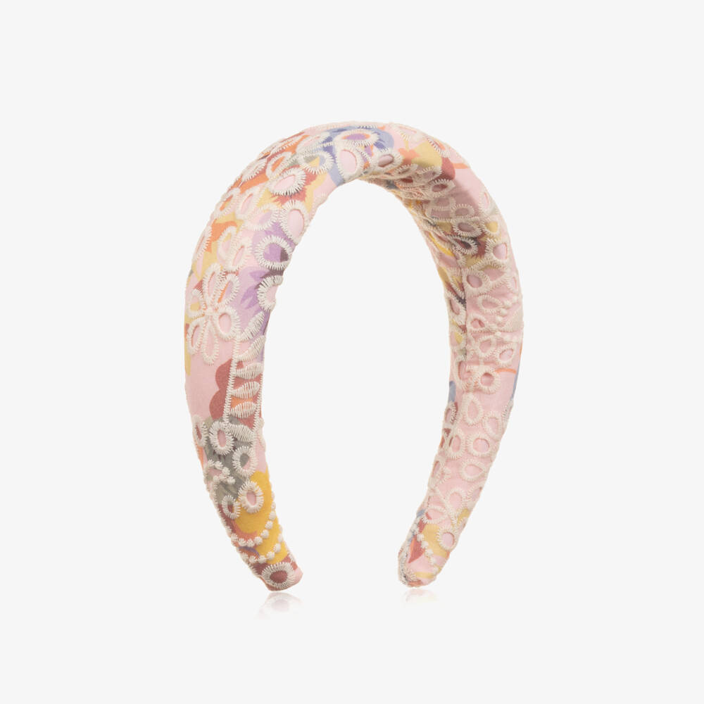 Marlo Kids-Girls Pink Floral Broderie Padded Hairband | Childrensalon