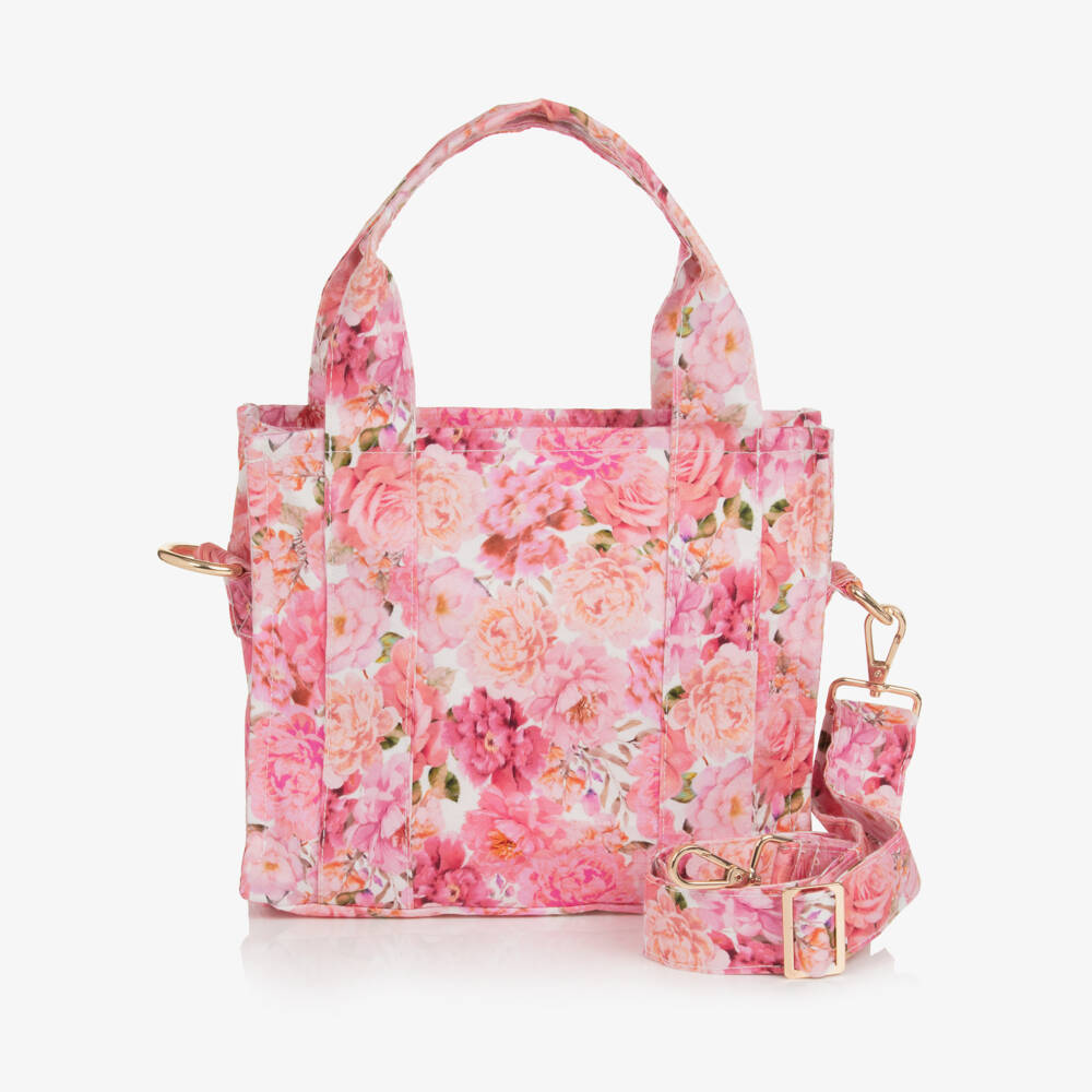 Marlo Kids-Girls Pink Floral Cotton Sateen Bag (23cm) | Childrensalon