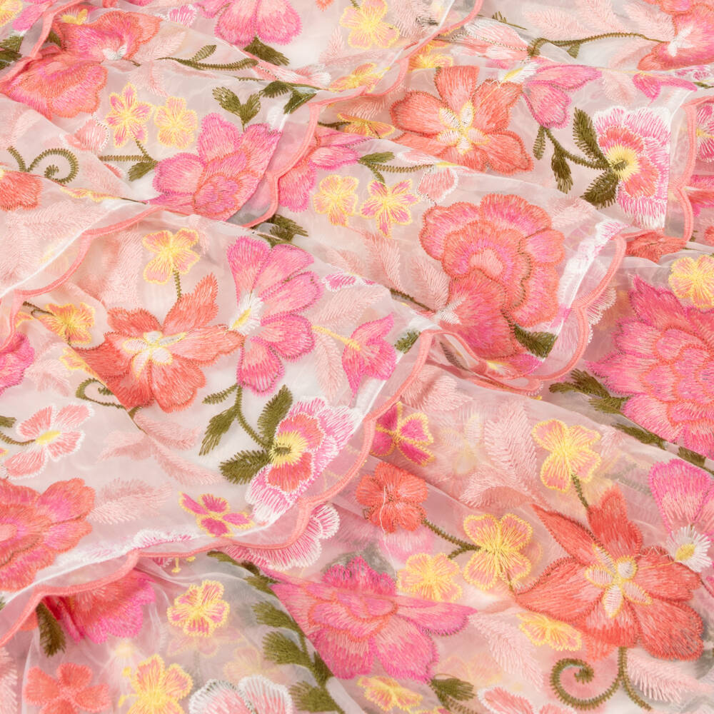 Marlo Kids-Girls Pink Floral Embroidered Organza Dress | Childrensalon