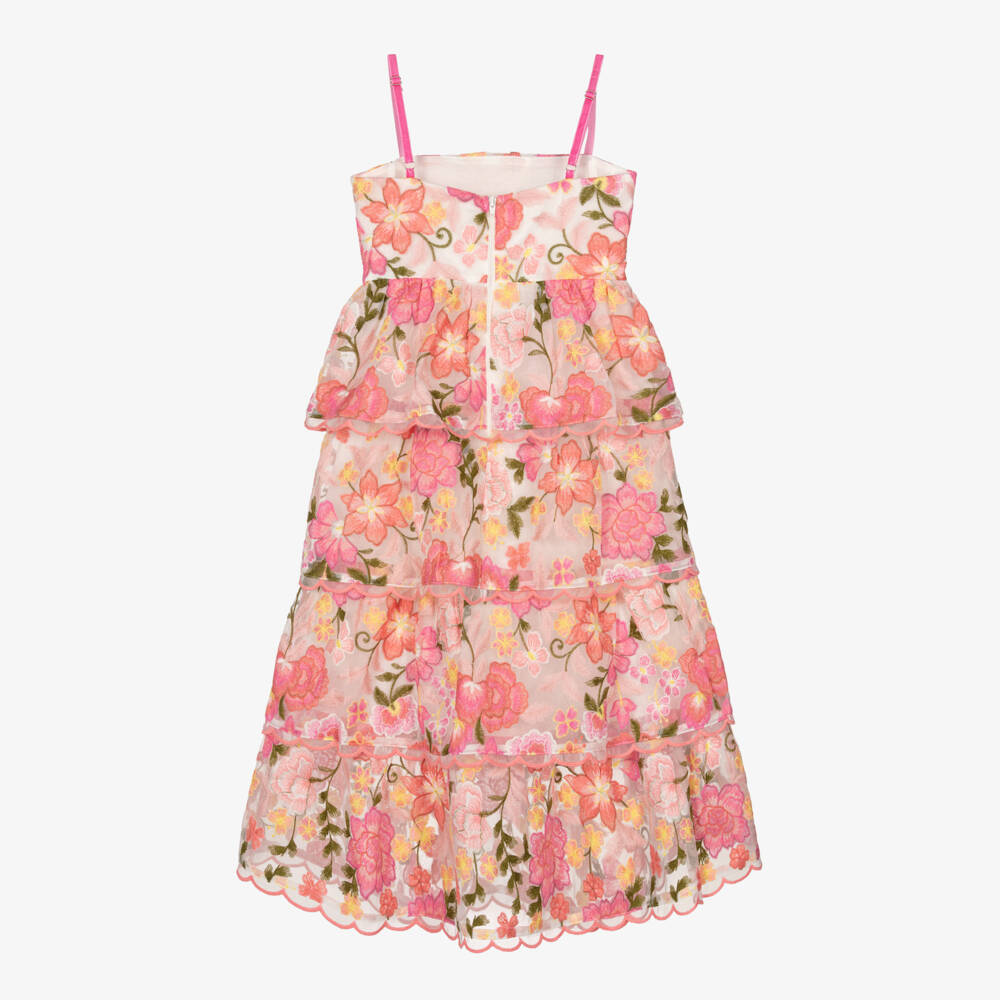 Marlo Kids-Girls Pink Floral Embroidered Organza Dress | Childrensalon