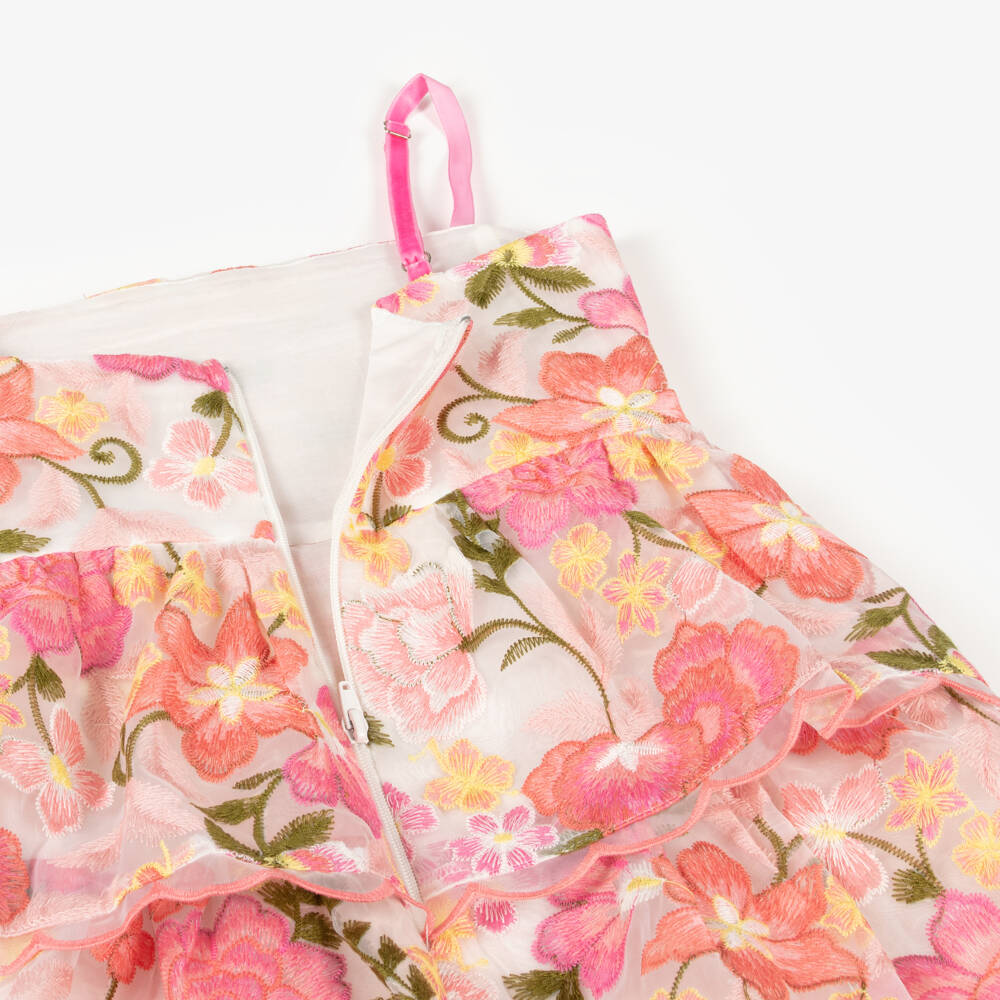Marlo Kids-Girls Pink Floral Embroidered Organza Dress | Childrensalon
