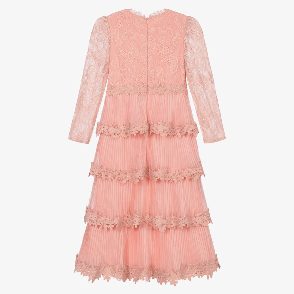 Marlo Kids-Girls Pink Floral Lace Tiered Dress | Childrensalon