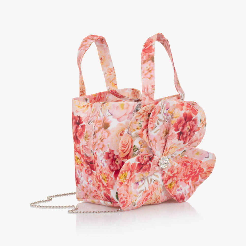 Marlo Kids-حقيبة يد بطبعة ورود مع جيب داخلي لون زهري للبنات (14 سم) | Childrensalon
