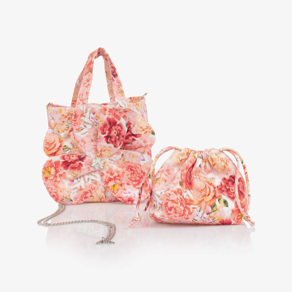 Marlo Kids-حقيبة يد بطبعة ورود مع جيب داخلي لون زهري للبنات (14 سم) | Childrensalon