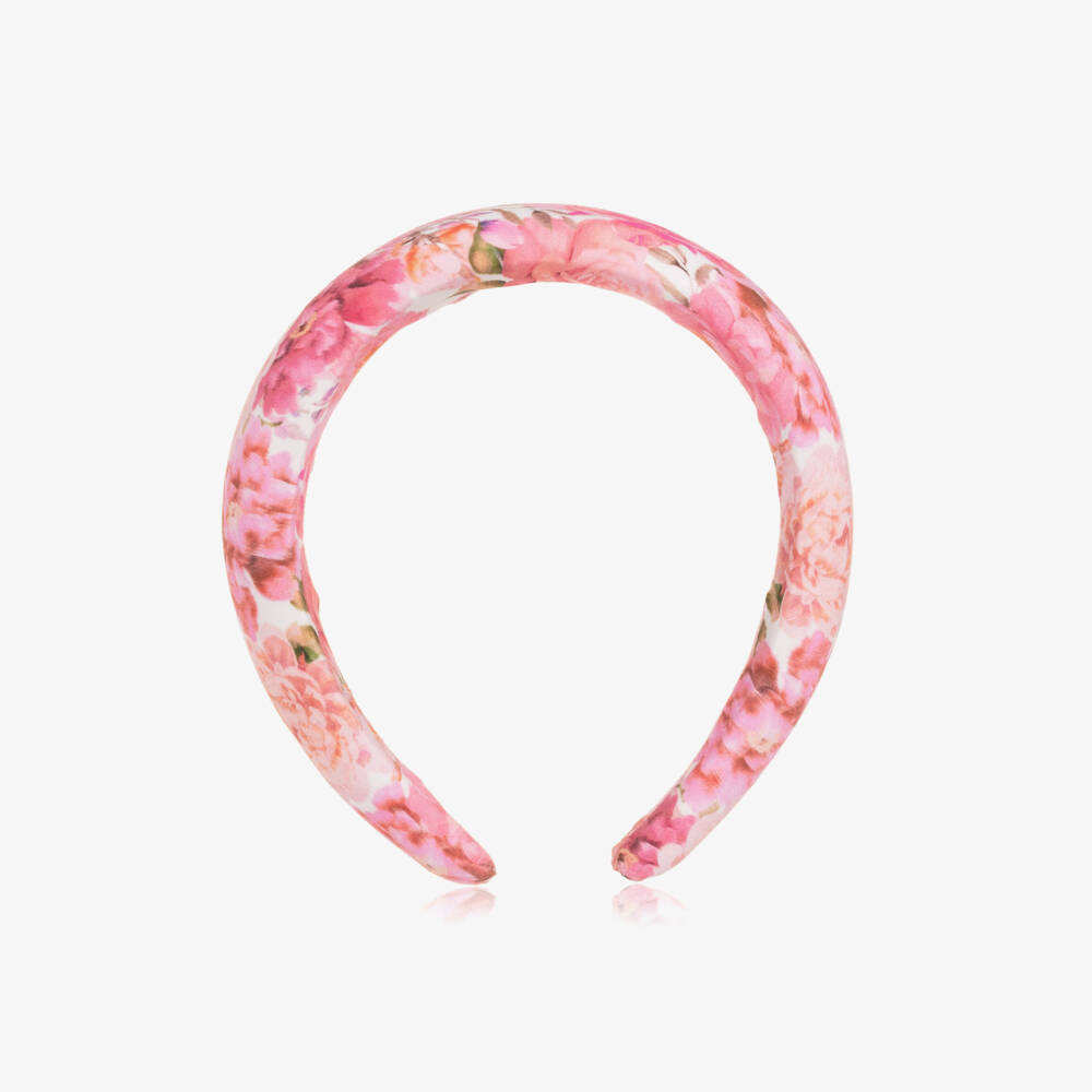 Marlo Kids-Girls Pink Floral Sateen Padded Hairband | Childrensalon