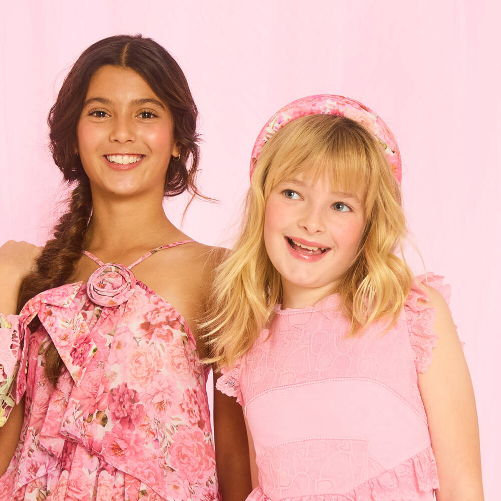 Marlo Kids-طوق شعر مبطن بنقشة ورود ساتين لون زهري للبنات | Childrensalon