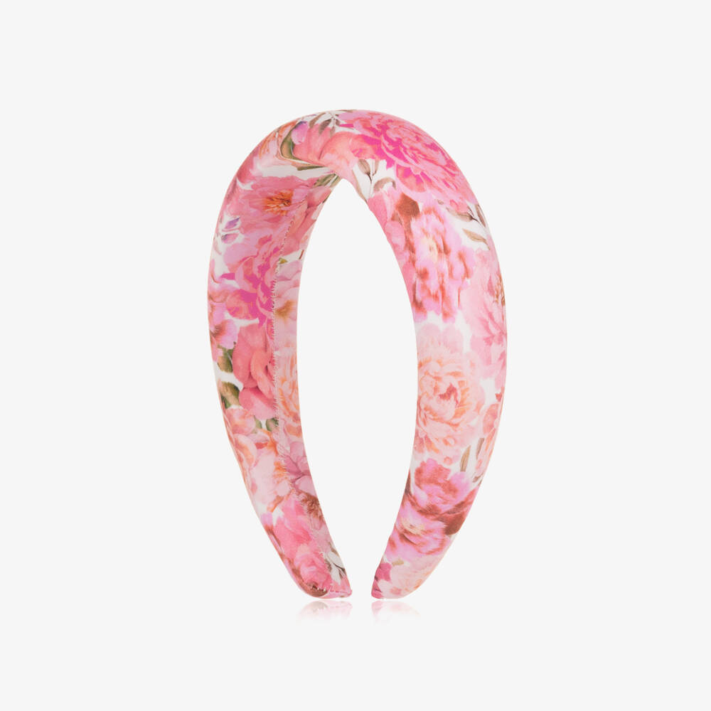 Marlo Kids-Girls Pink Floral Sateen Padded Hairband | Childrensalon
