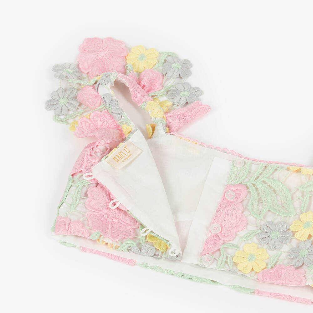 Marlo Kids-Girls Pink & Green Floral Lace Cropped Top | Childrensalon