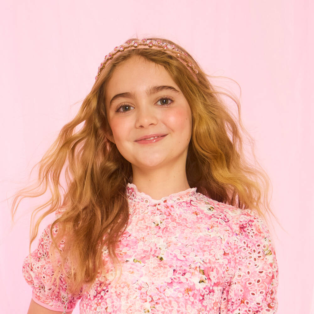 Marlo Kids-طوق شعر مرصع بالمجوهرات ساتان لون زهري للبنات | Childrensalon